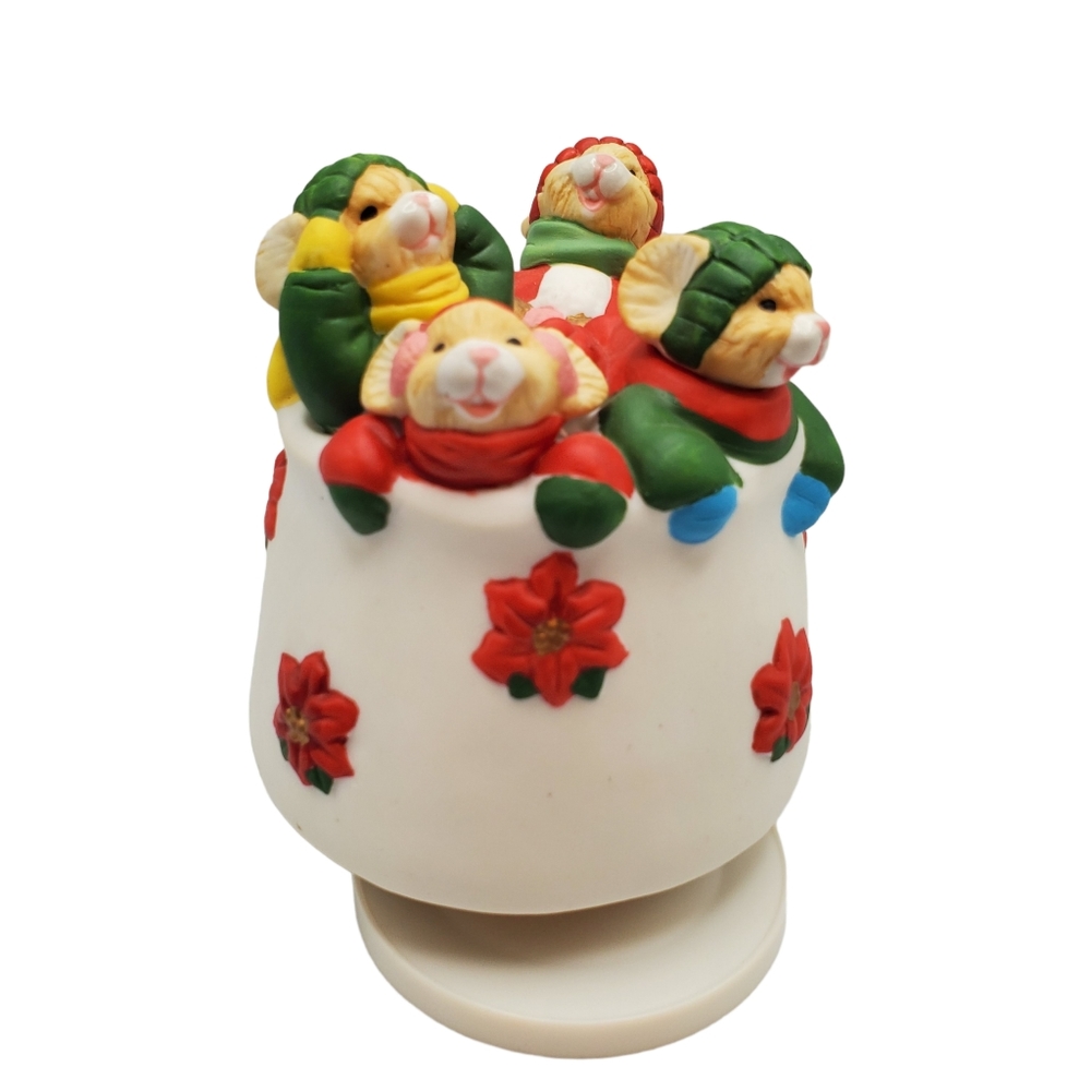 Vintage NIB Mice Cup Of Cheer Musical Spinning Figure Plays Christmas Carols